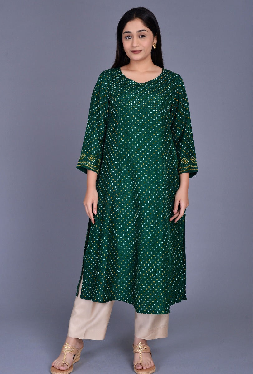 Silk Bandhani Kurta with Mookesh Work