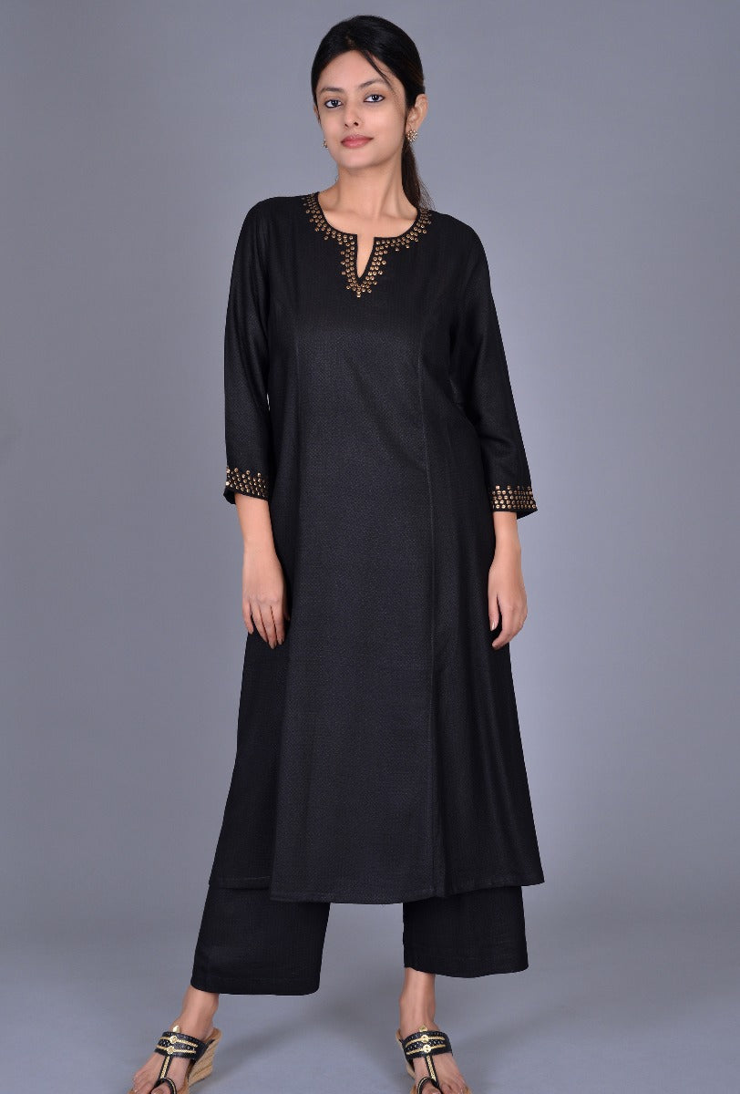 Black Silk Ensemble with Sequins