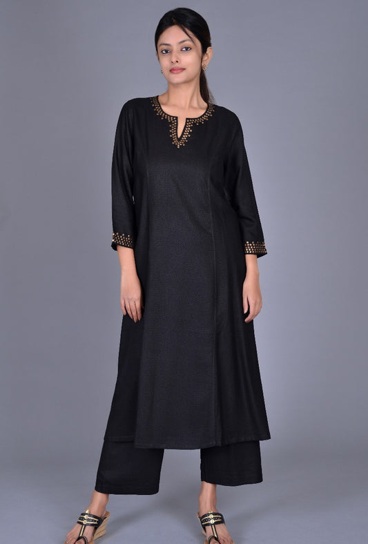 Black Silk Ensemble with Sequins