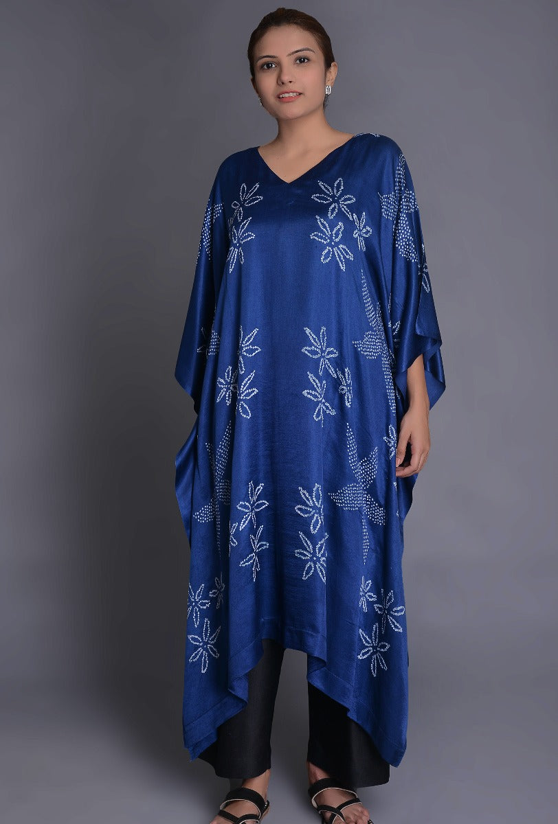 Indigo Satin Silk Bandhani Poncho