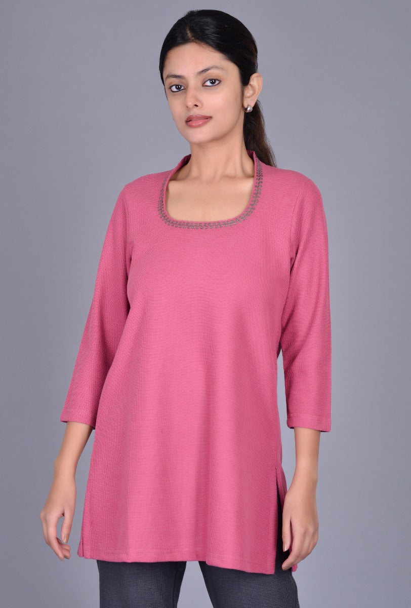 Rose Knit Scoop Neck Kurti
