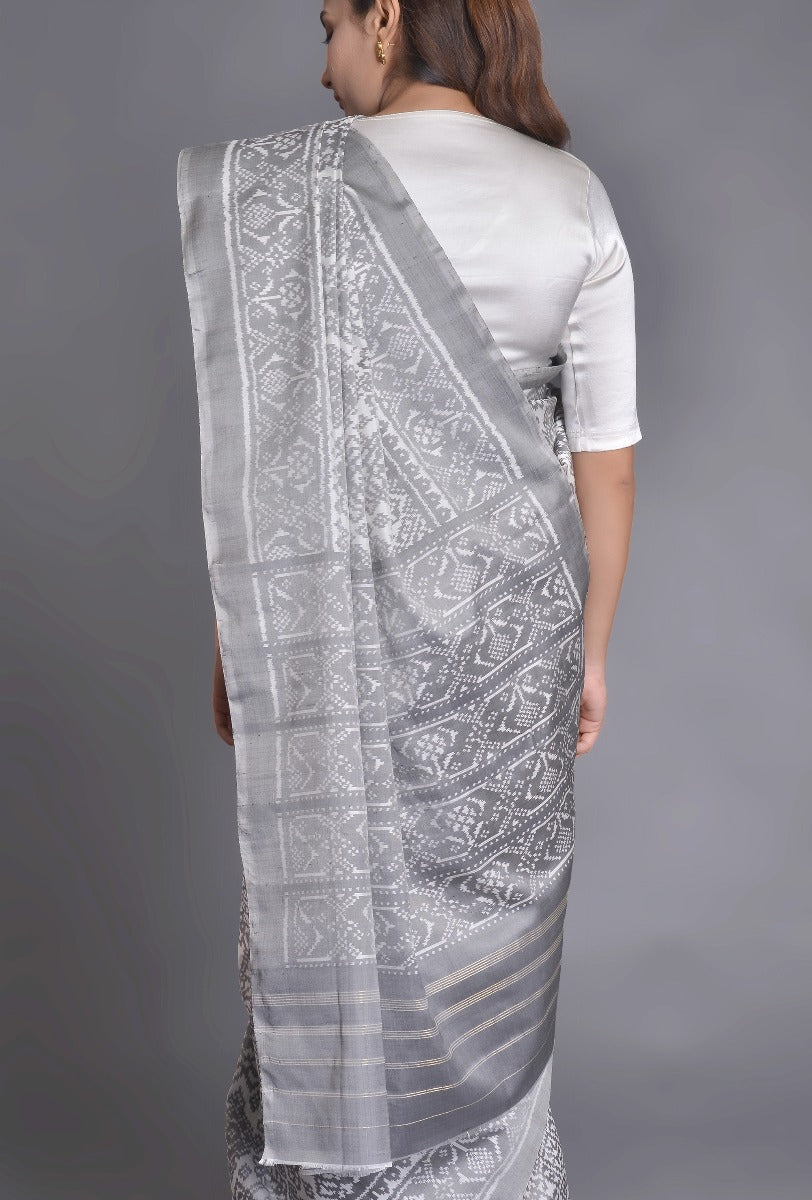 White-Grey Silk Patola Saree