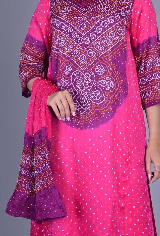 Pink, Purple Gaji Silk Abha Ensemble