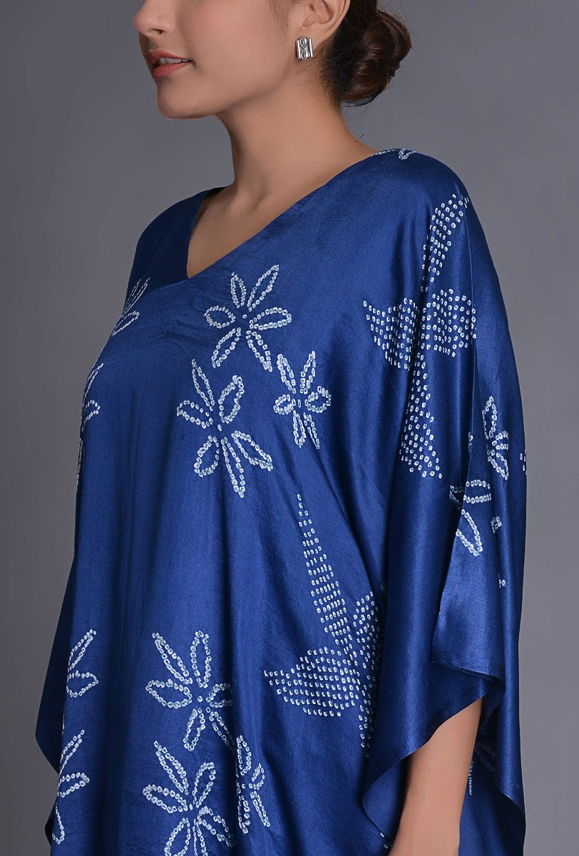 Indigo Satin Silk Bandhani Poncho