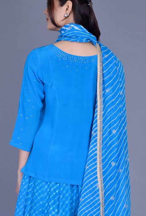 Blue Georgette Leheriya Skirt Ensemble