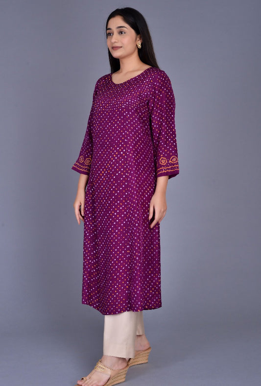 Purple Silk Bandhani Kurta with Mookesh Work