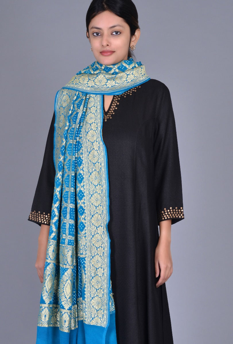 Blue Georgette Brocade Dupatta