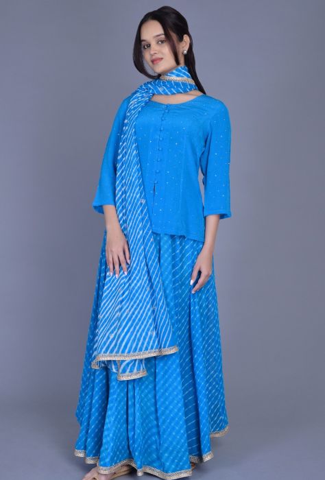 Blue Georgette Leheriya Skirt Ensemble