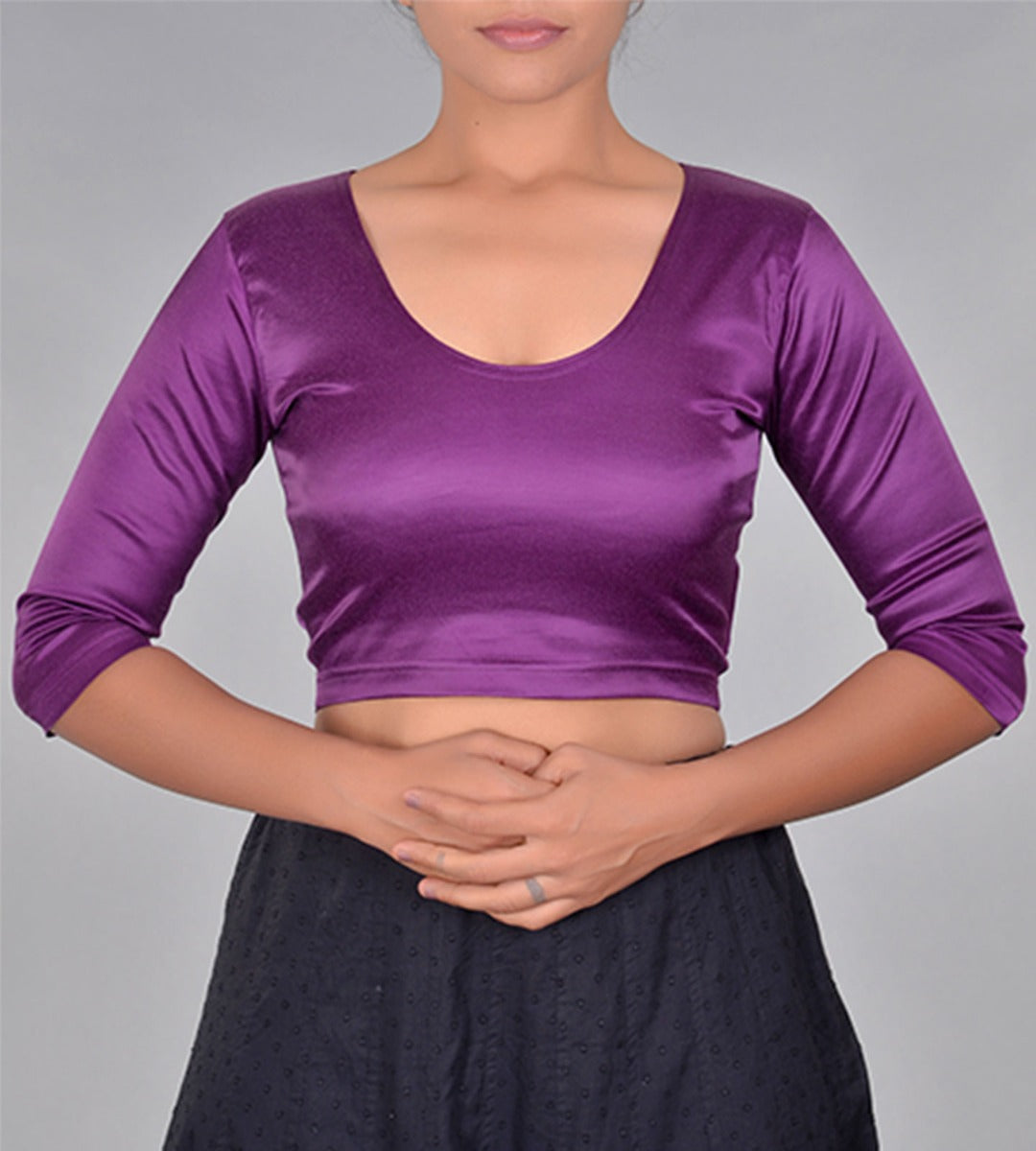 Satin Lycra Elbow Sleeve Choli