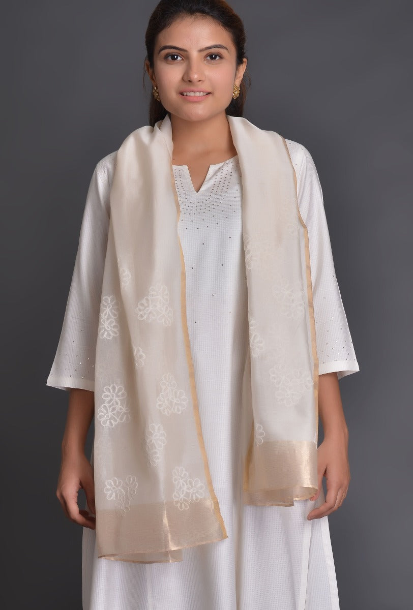 Offwhite Silk Kurta with Mookesh