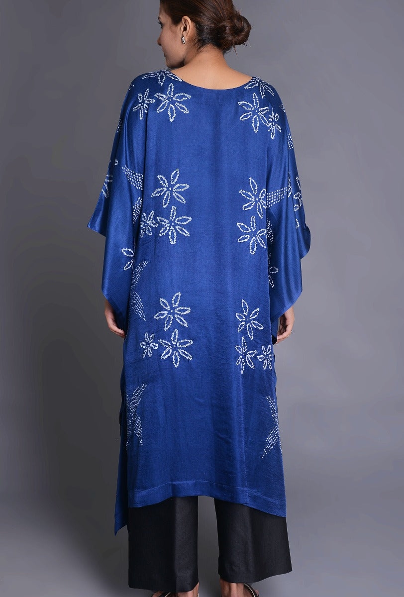 Indigo Satin Silk Bandhani Poncho