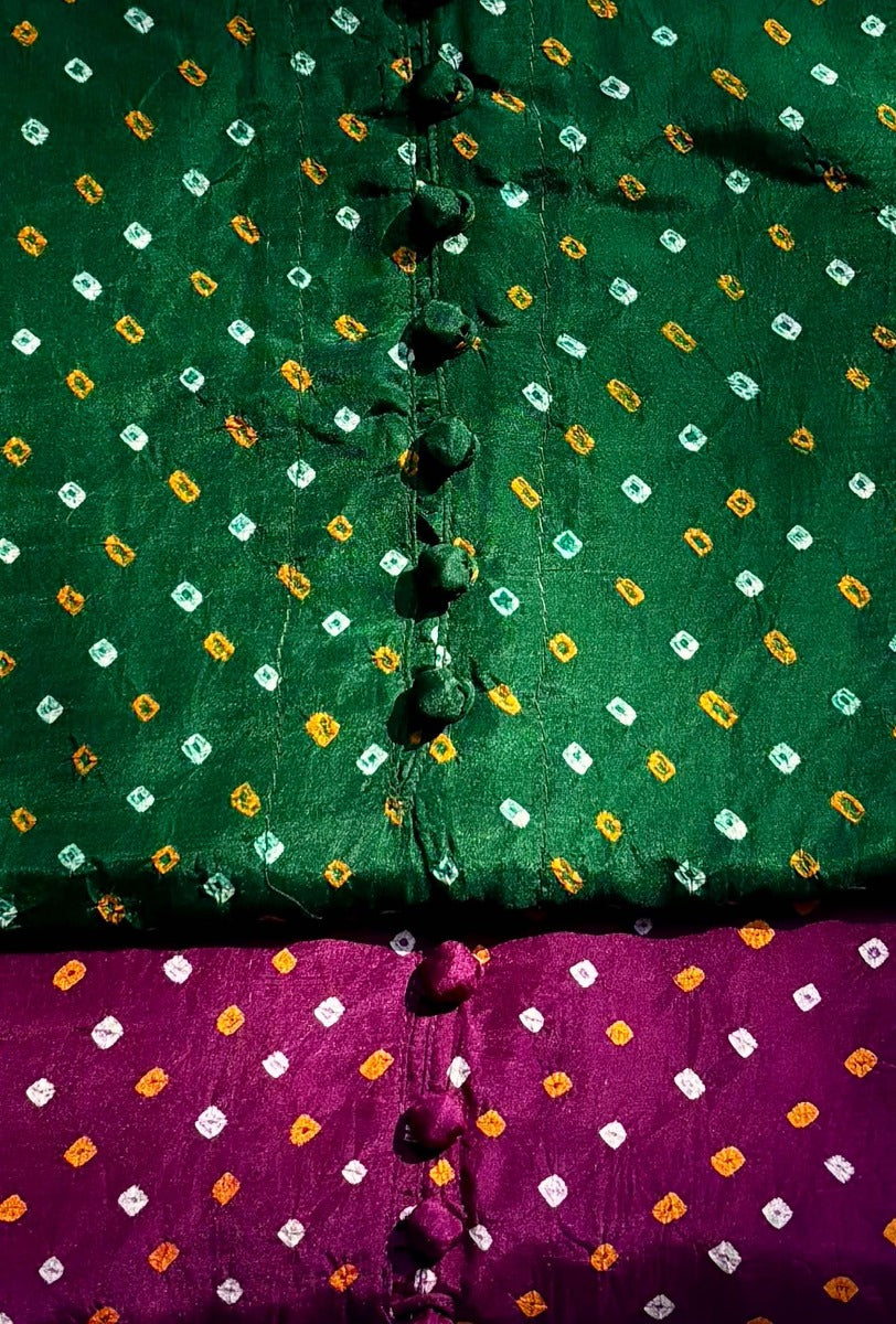 Stand Collar Silk Bandhani Ensemble