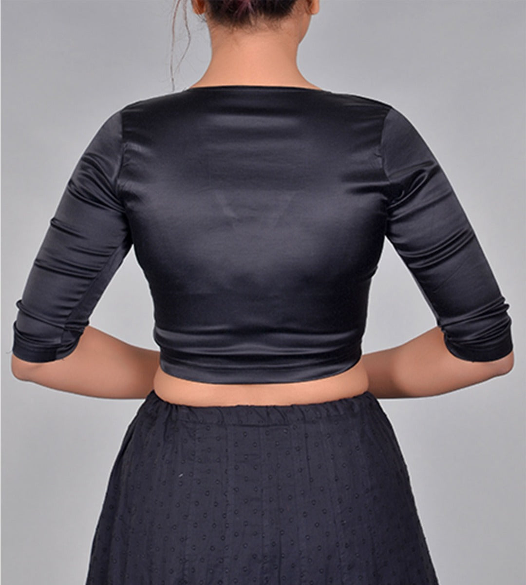 Satin Lycra Elbow Sleeve Choli