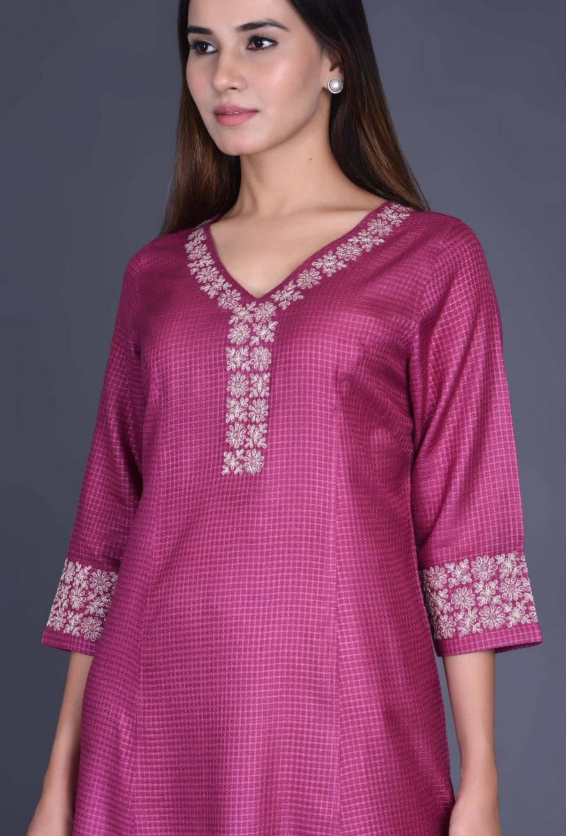 V Neck Silk Kurta