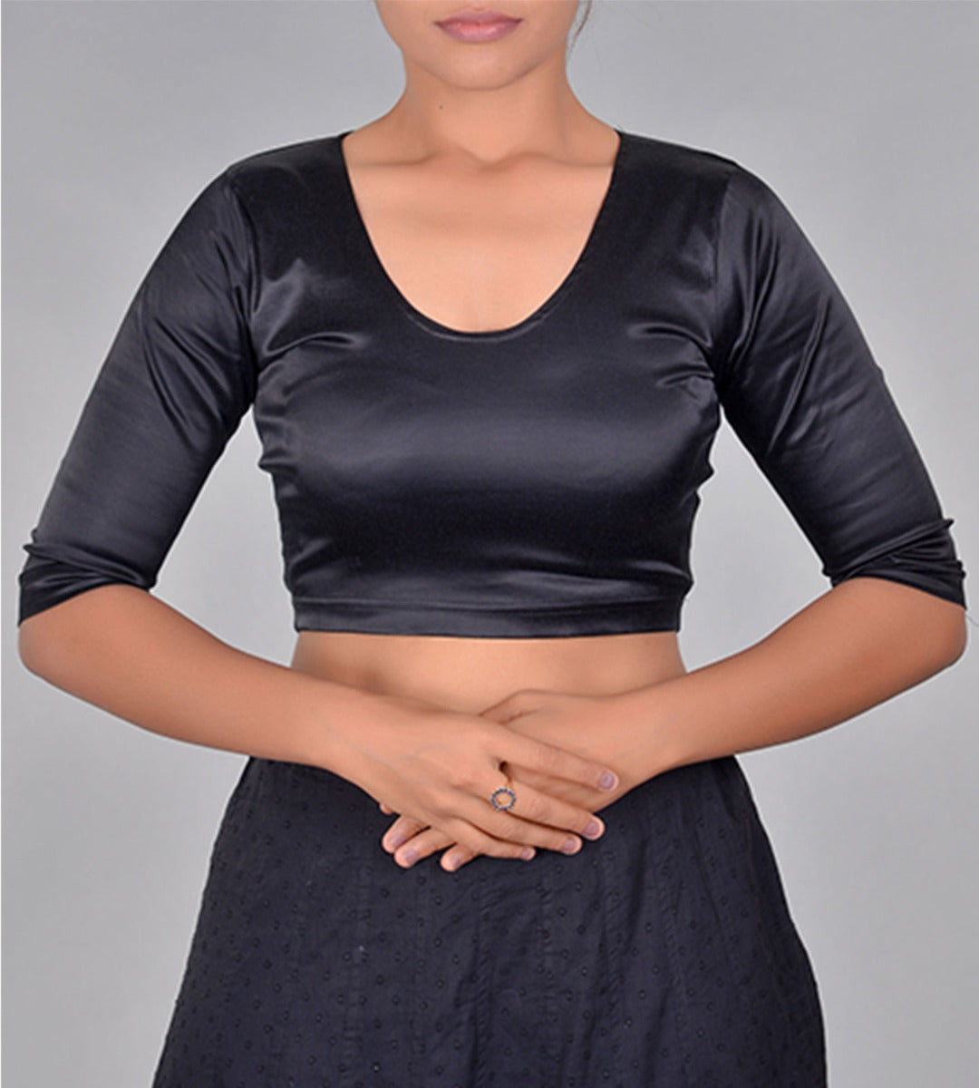 Satin Lycra Elbow Sleeve Choli