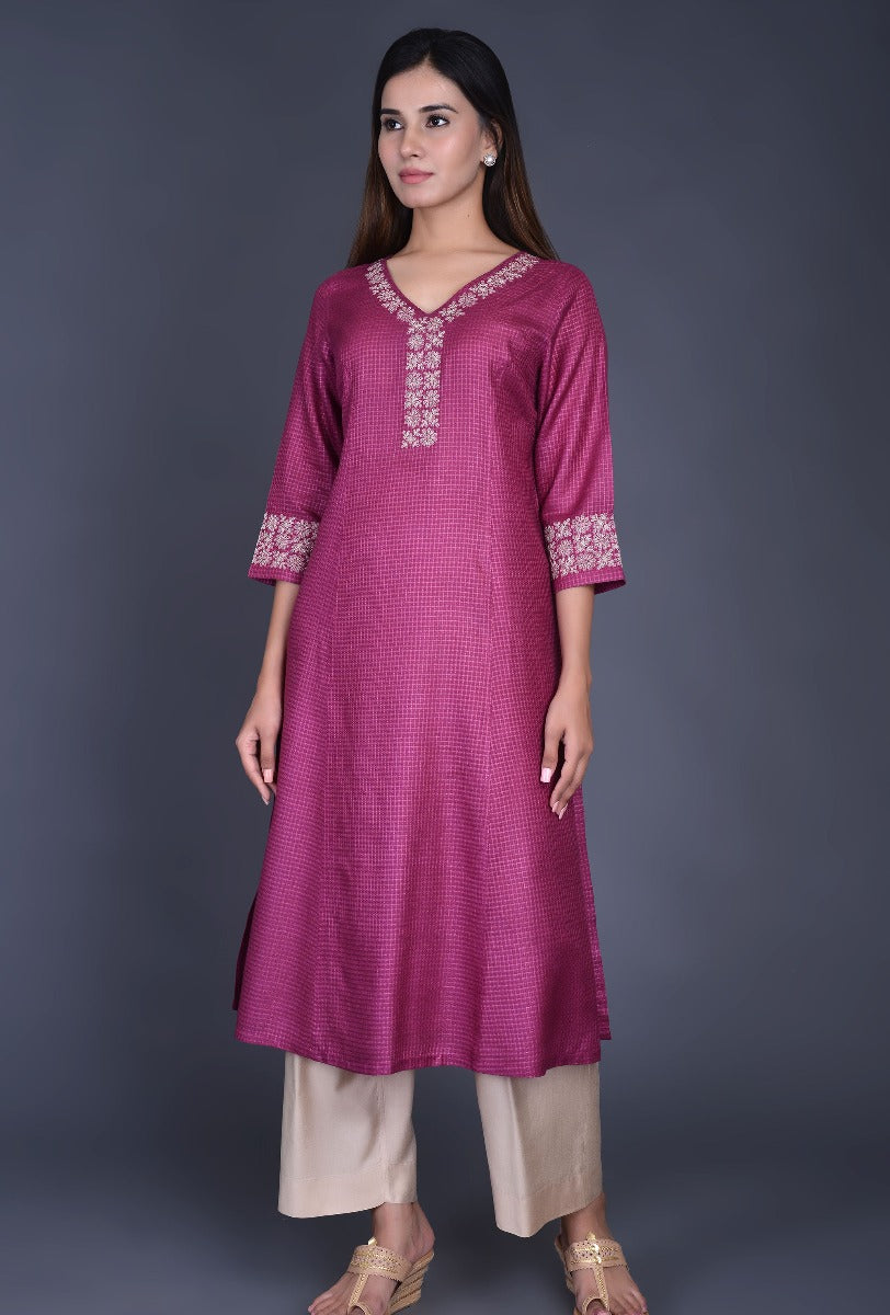 V Neck Silk Kurta