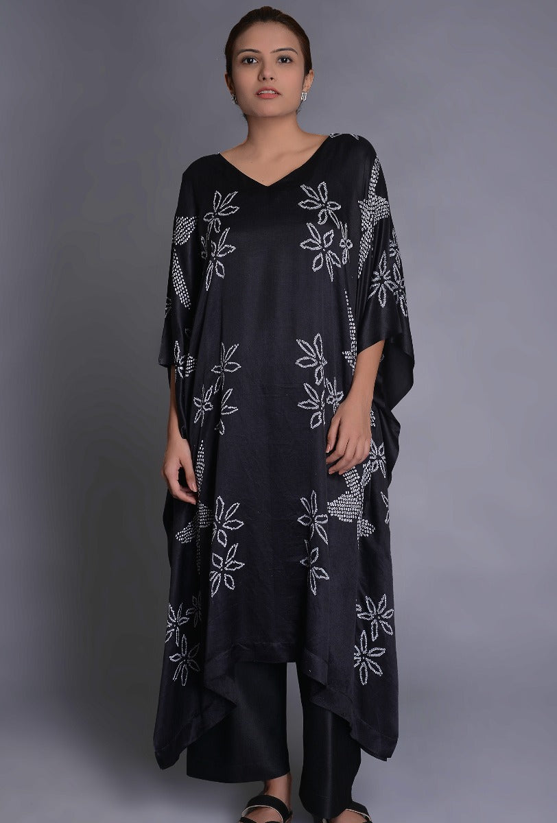 Black Satin Silk Bandhani Poncho