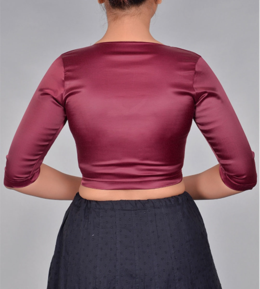 Satin Lycra Elbow Sleeve Choli