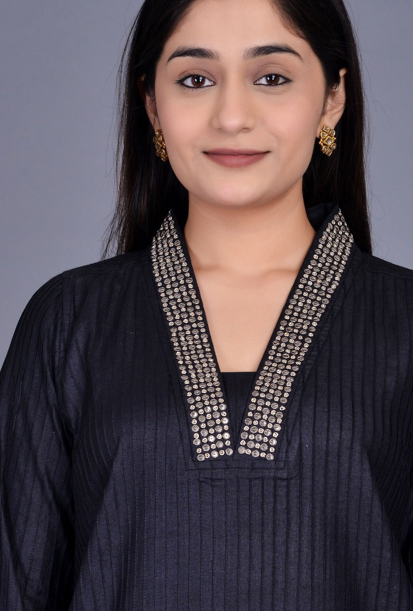 Black Tassar Silk Pintuck Ensemble