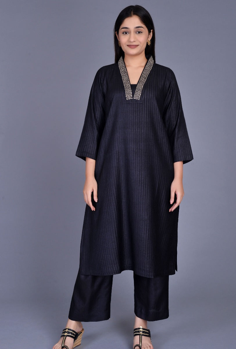 Black Tassar Silk Pintuck Ensemble