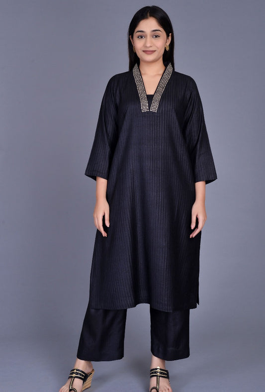 Black Tassar Silk Pintuck Ensemble