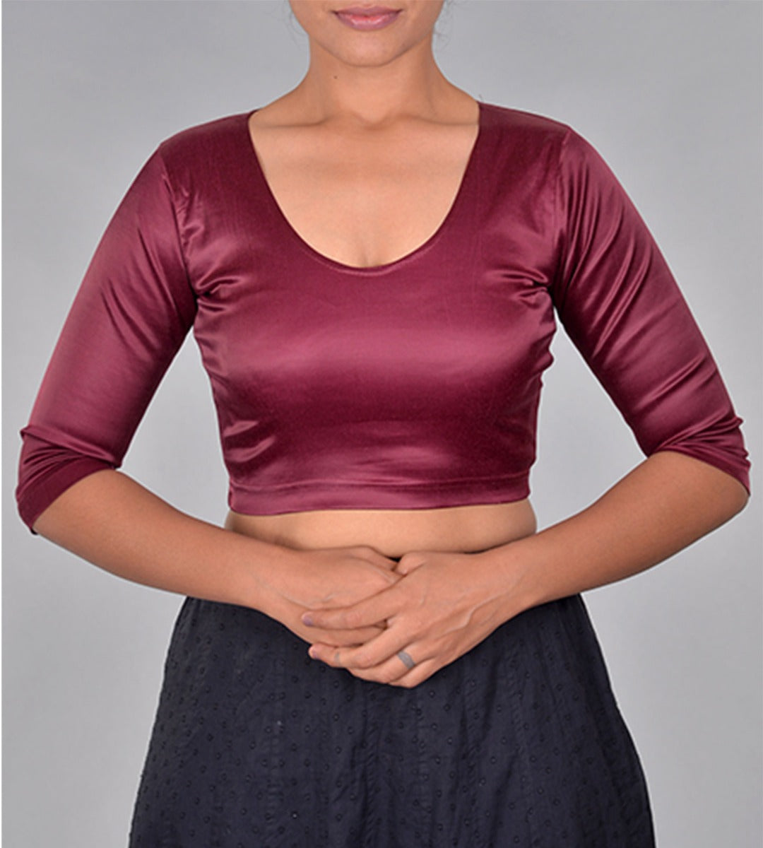 Satin Lycra Elbow Sleeve Choli