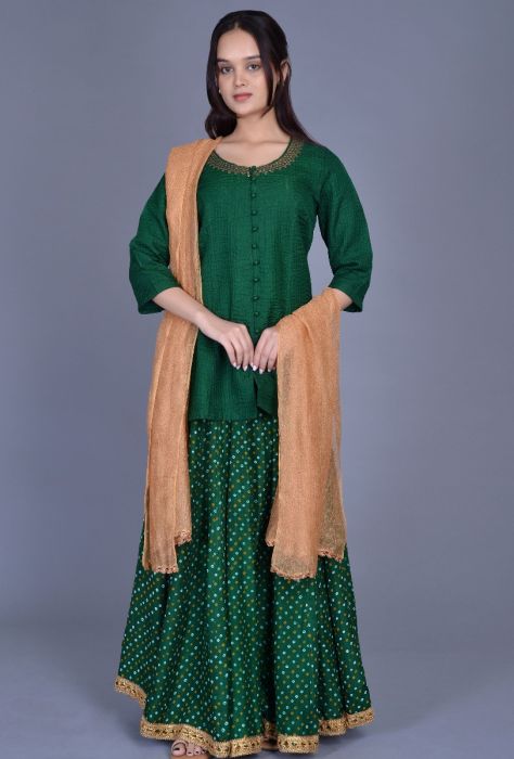 Silk Bandhani Skirt with Boriya Blouse