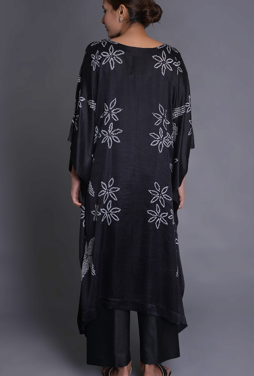 Black Satin Silk Bandhani Poncho