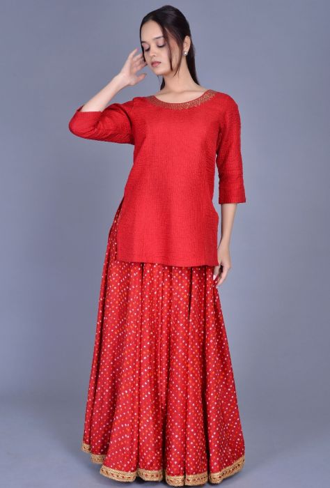 Silk Bandhani Skirt with Blouse
