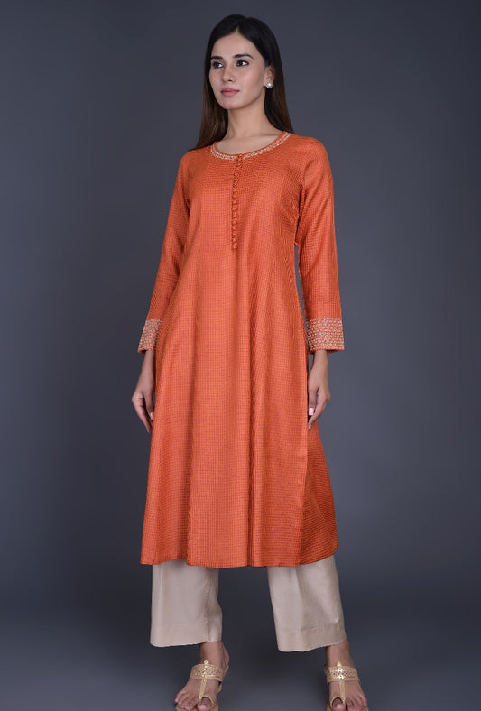 Orange Silk Kurta