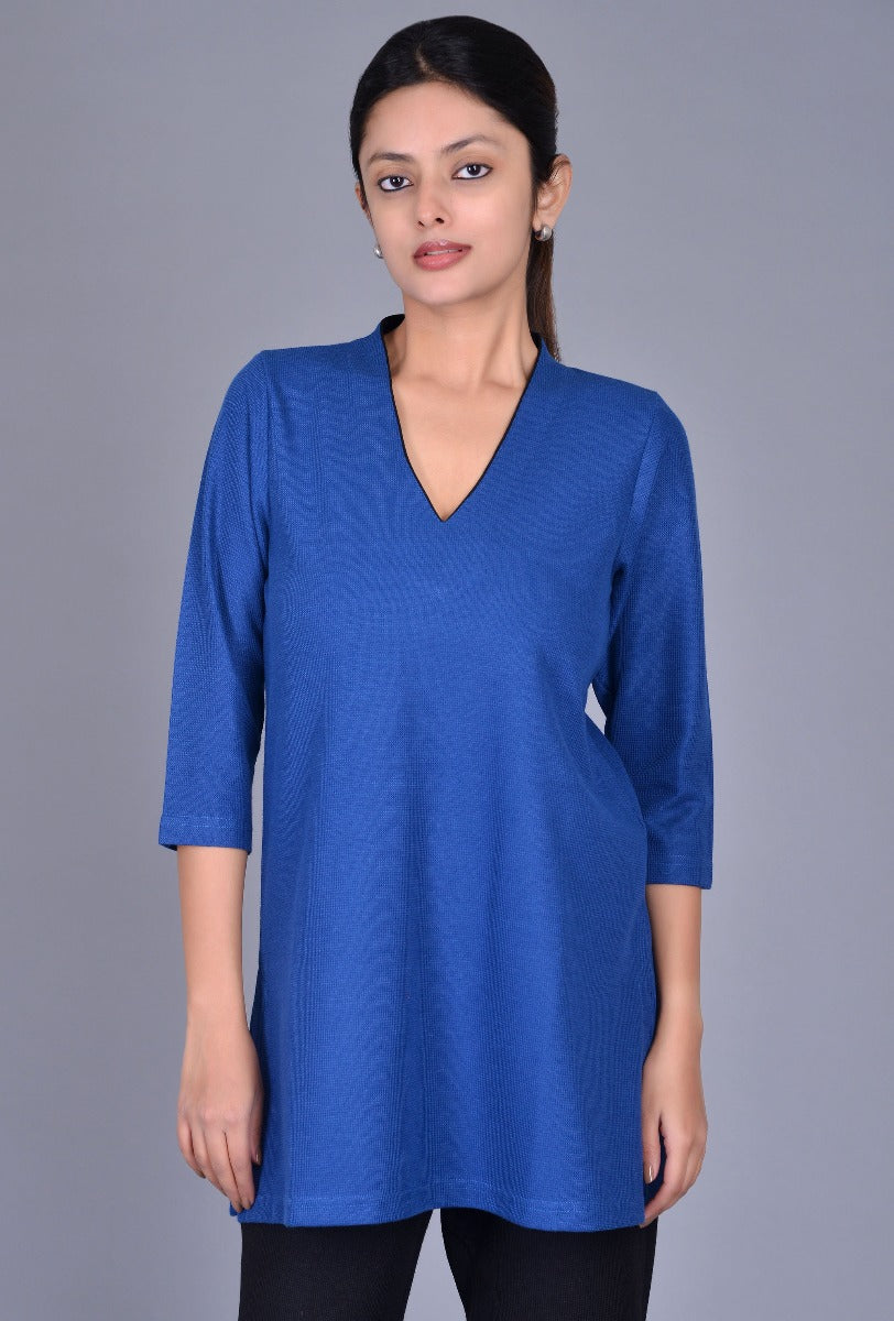 Contrast Piping V Neck Knit Kurti