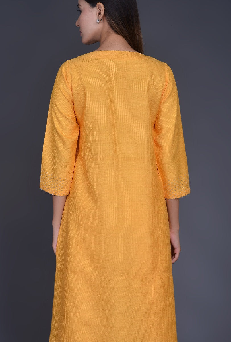 Yellow  Silk Kurta with Sequins