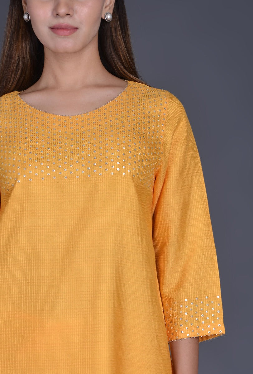 Yellow  Silk Kurta with Sequins