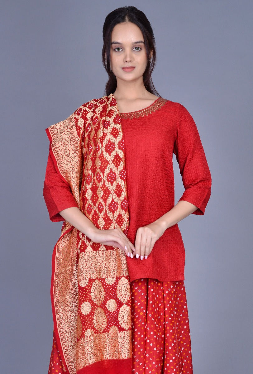 Silk Bandhani Skirt with Blouse