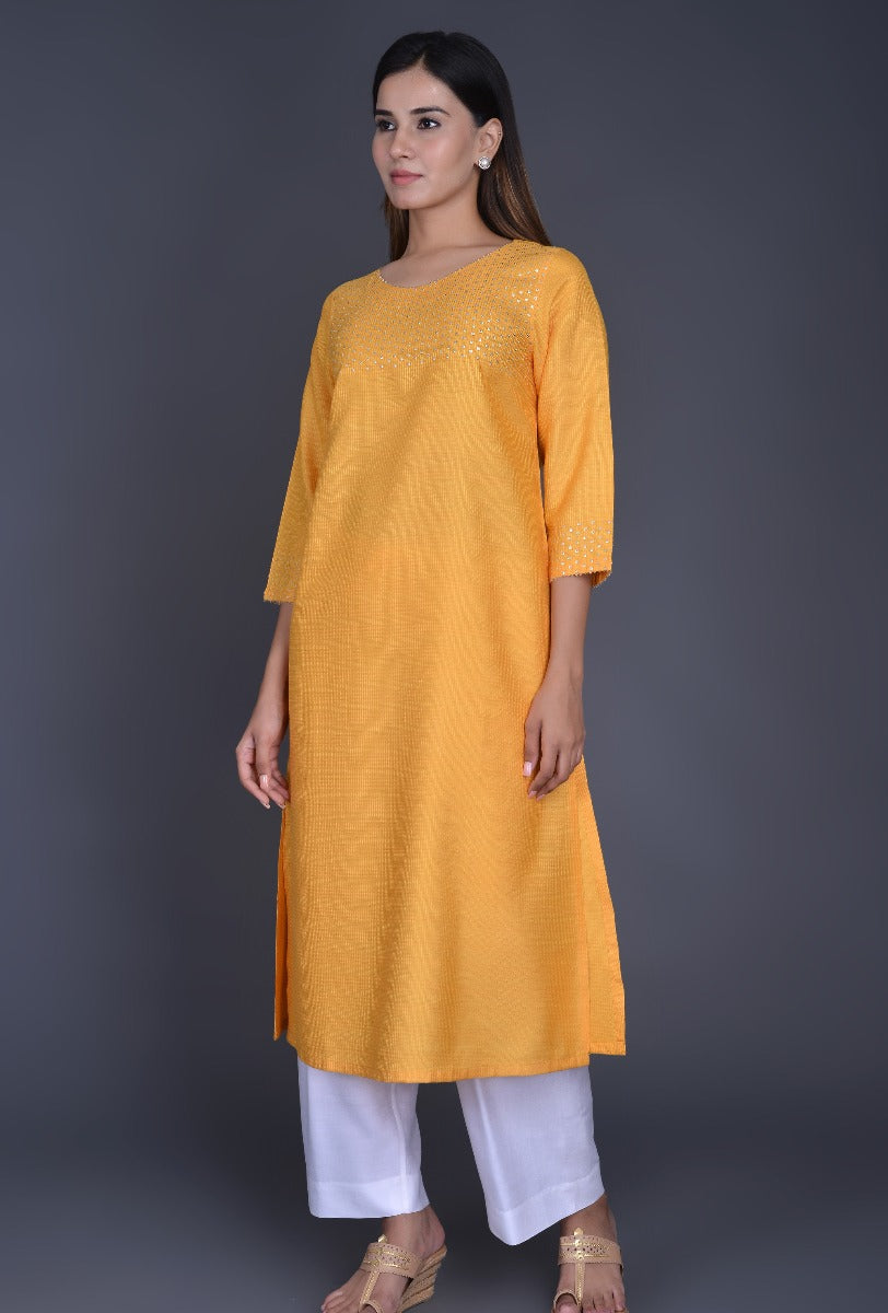Yellow  Silk Kurta with Sequins
