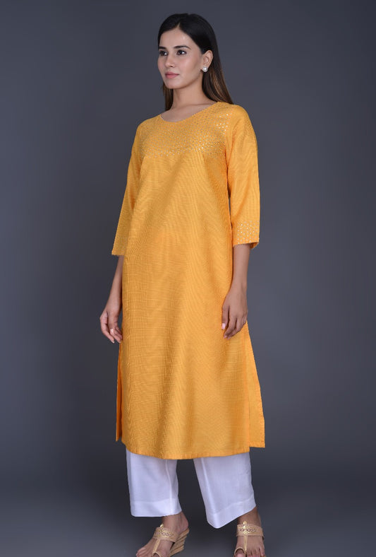 Yellow  Silk Kurta with Sequins