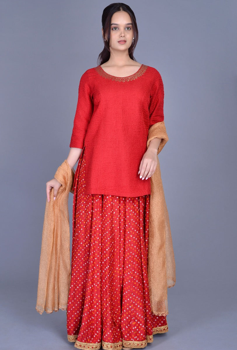 Silk Bandhani Skirt with Blouse