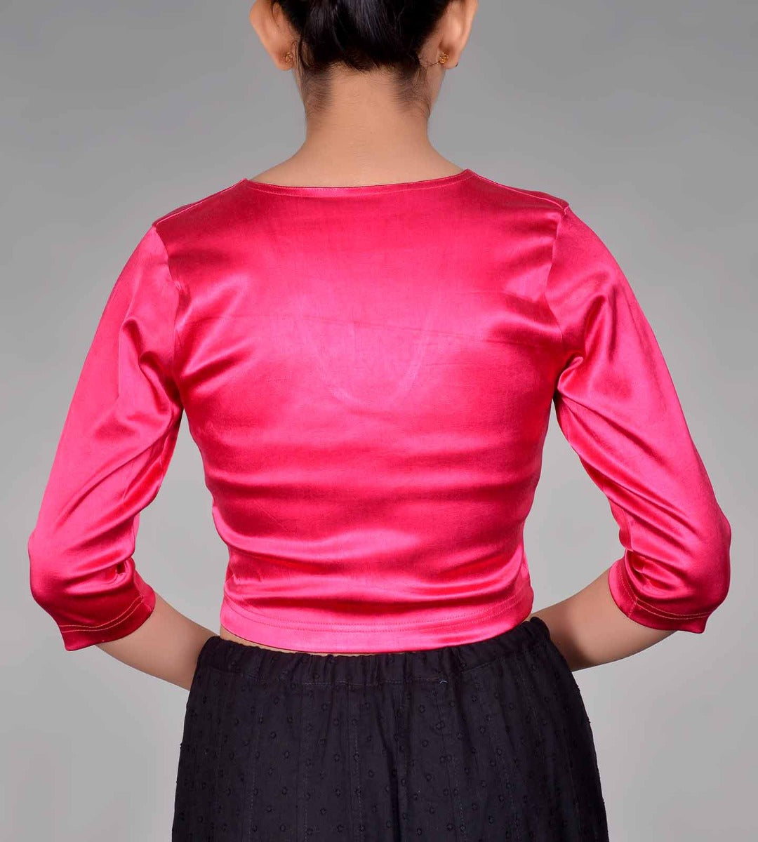 Satin Lycra Elbow Sleeve Choli