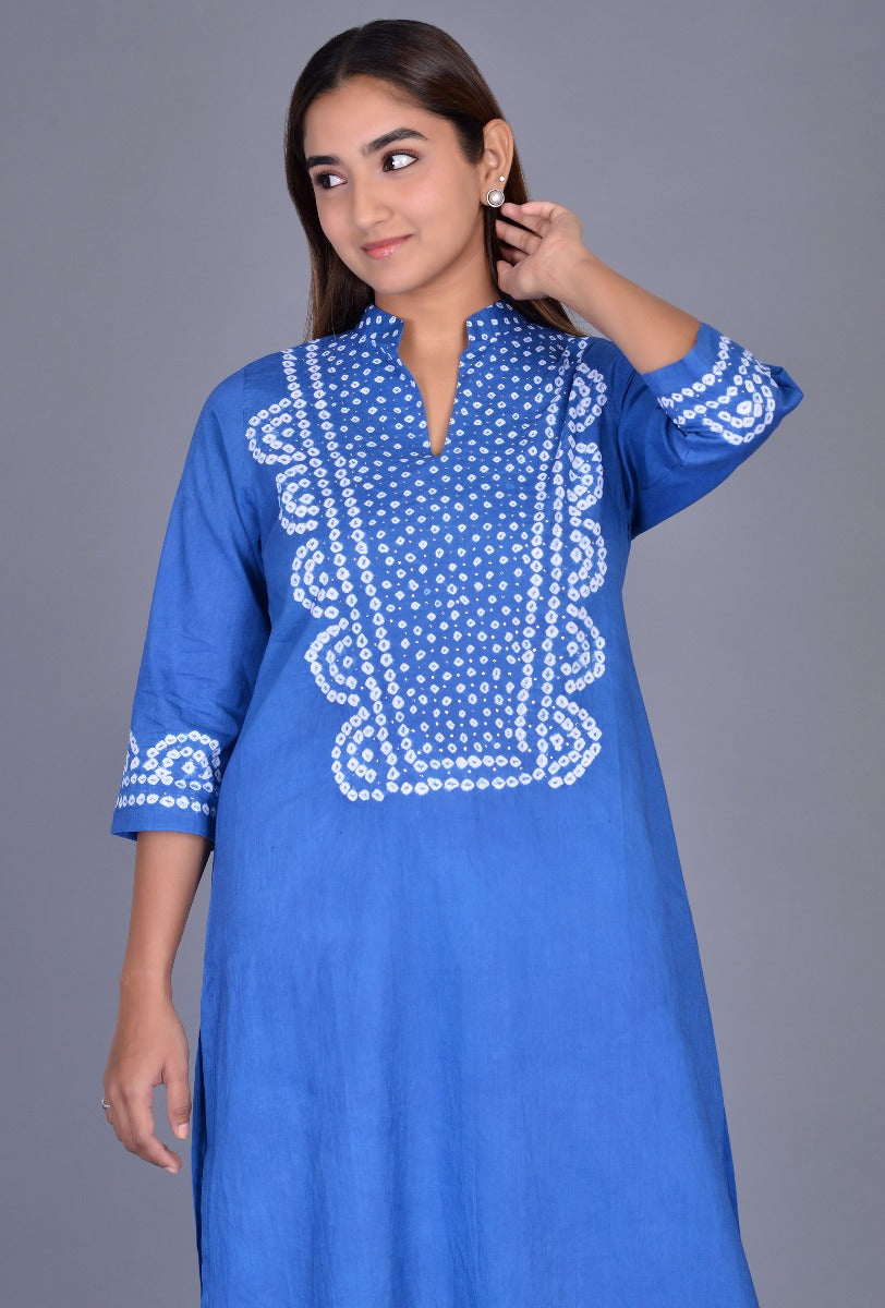 Stand Collar Bandhani Kurta
