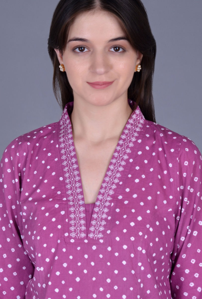 Plum Cotton Bandhani Kurti