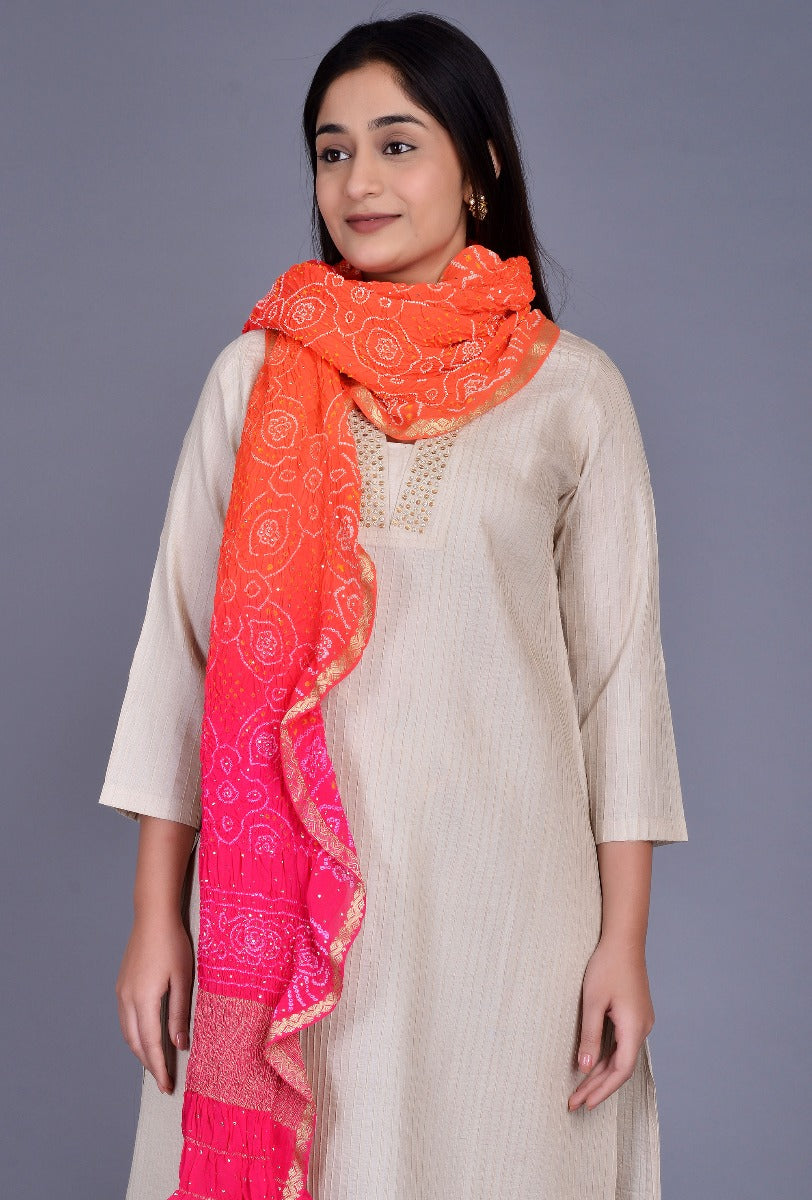 Beige Tassar Silk Pintuck Ensemble