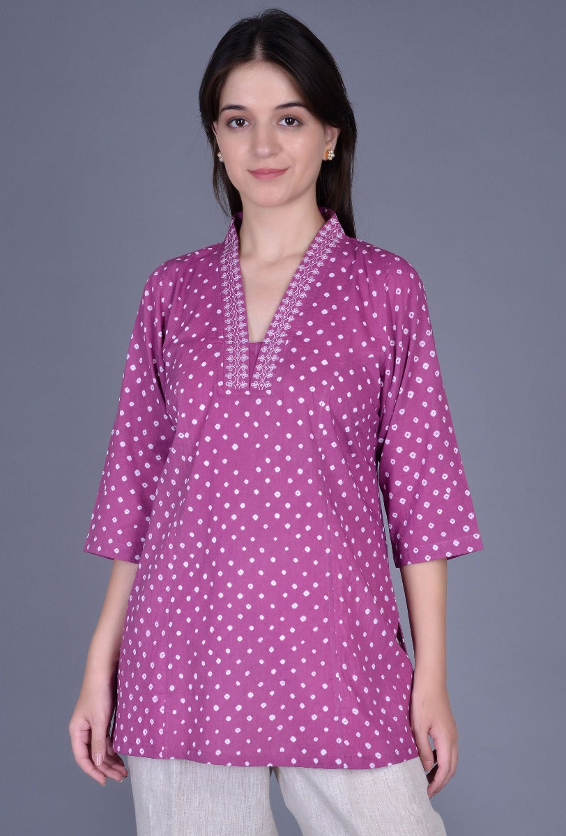 Plum Cotton Bandhani Kurti
