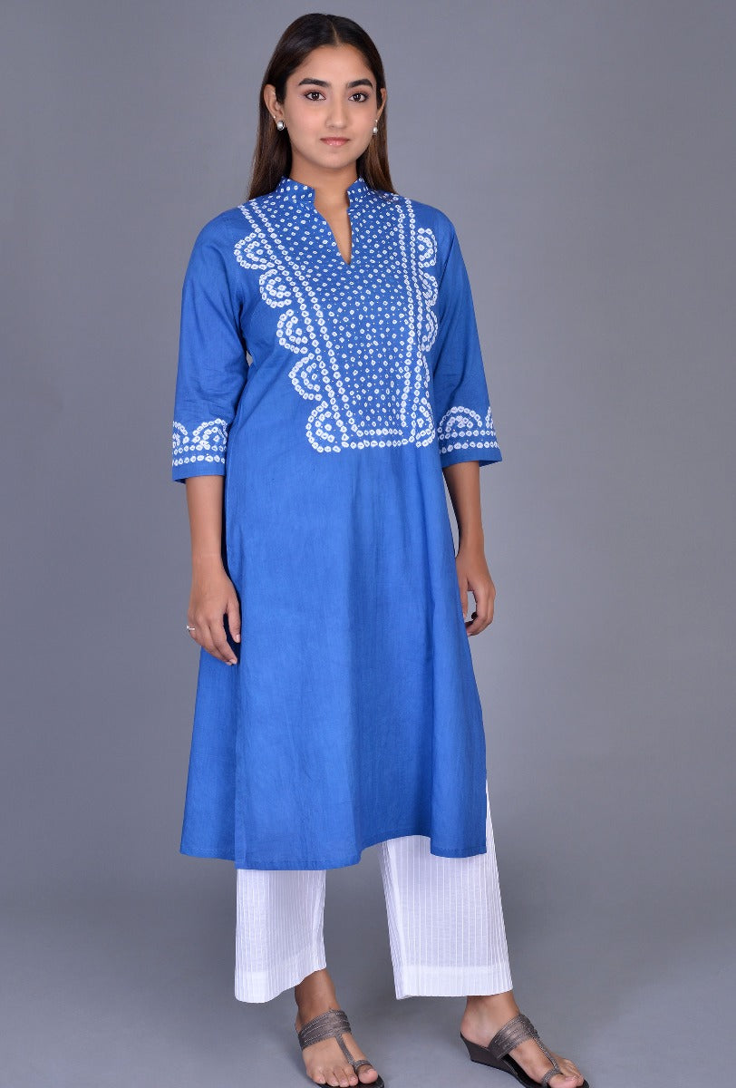 Stand Collar Bandhani Kurta