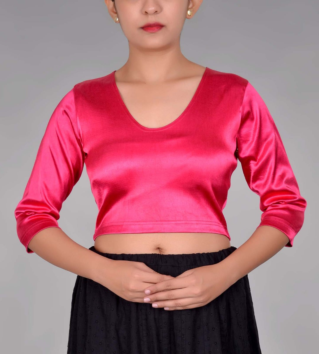 Satin Lycra Elbow Sleeve Choli