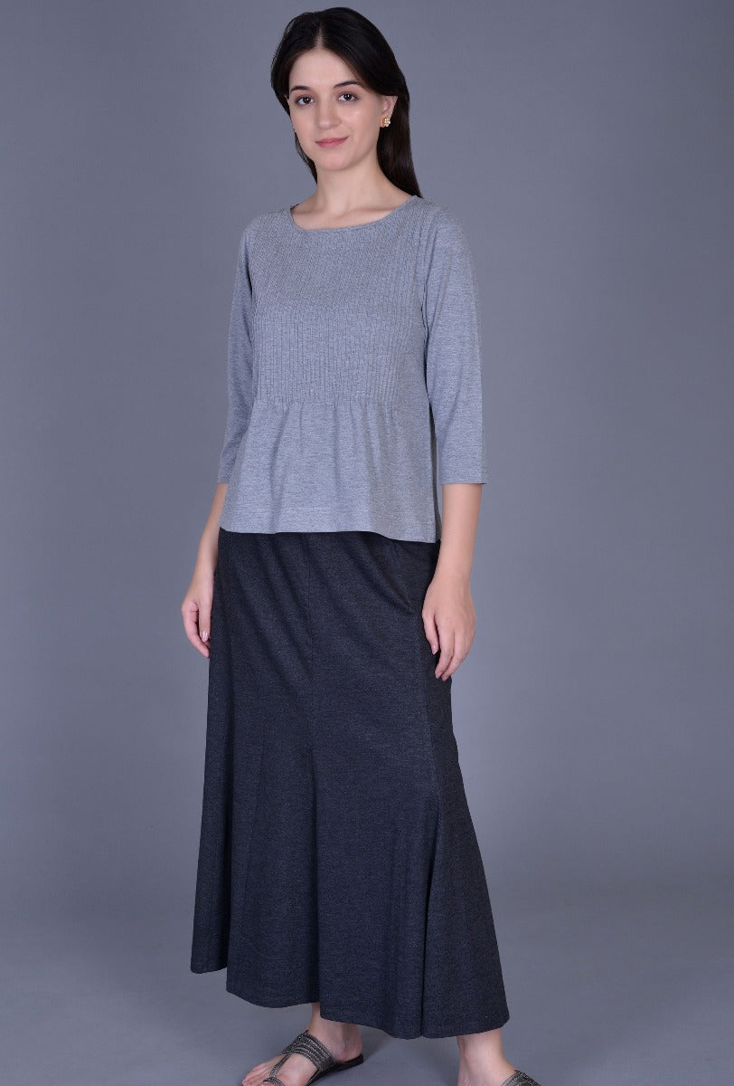 Grey Knit Pintucks Boxy Tee