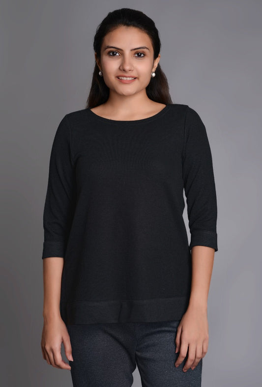 Black Knit Round Neck Tee
