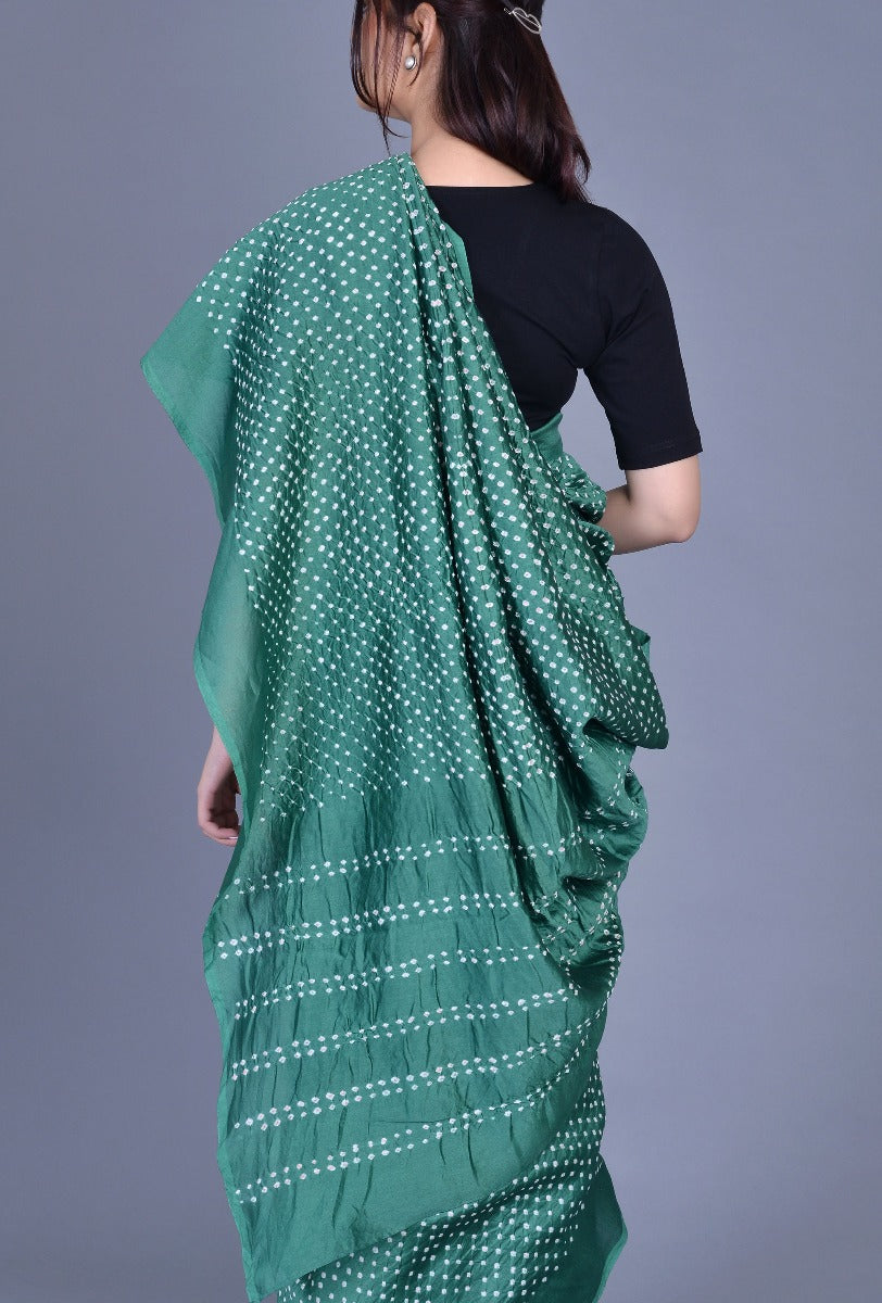 Green Chanderi Bandhani Saree