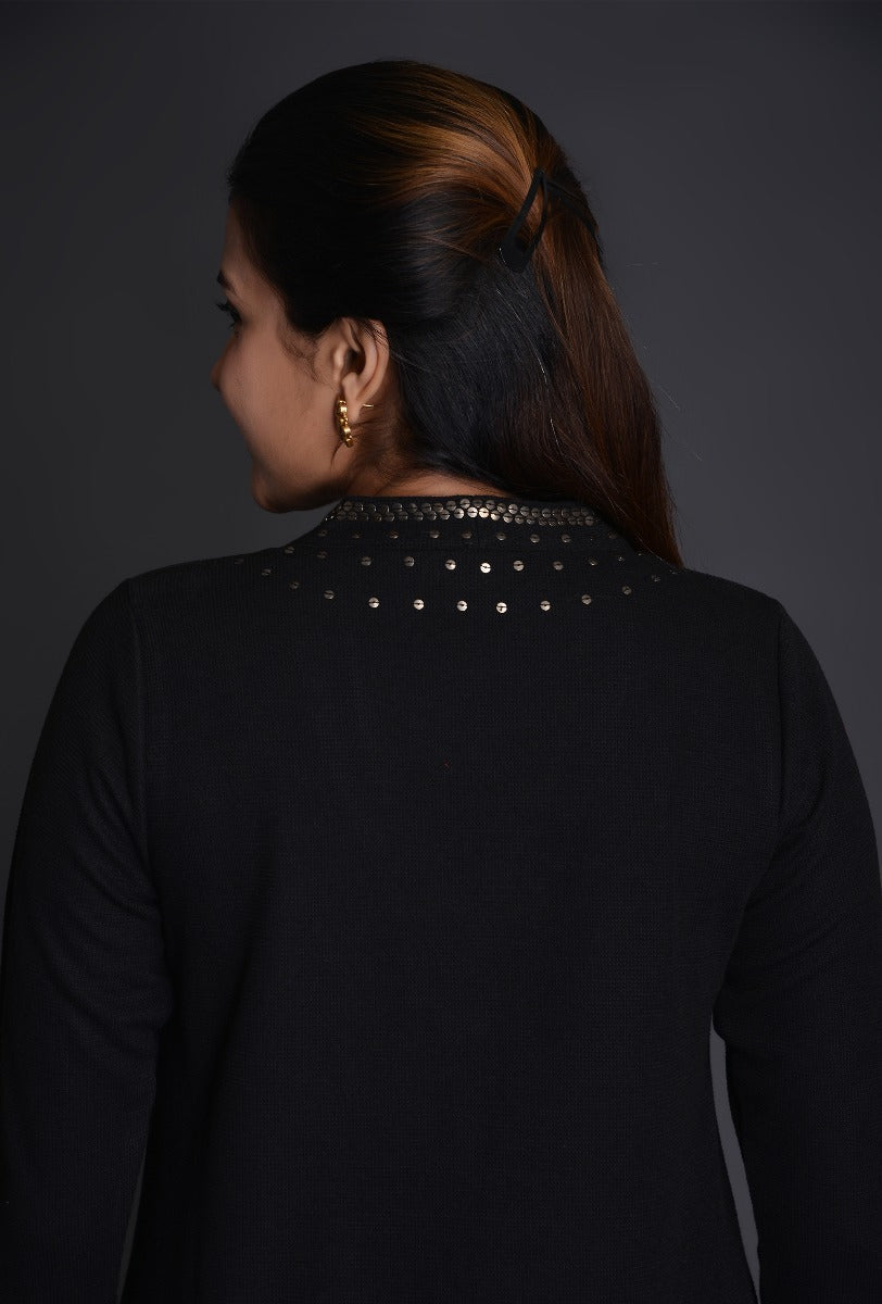 Black Knit Raised Neck Tunic-Pants ensemble