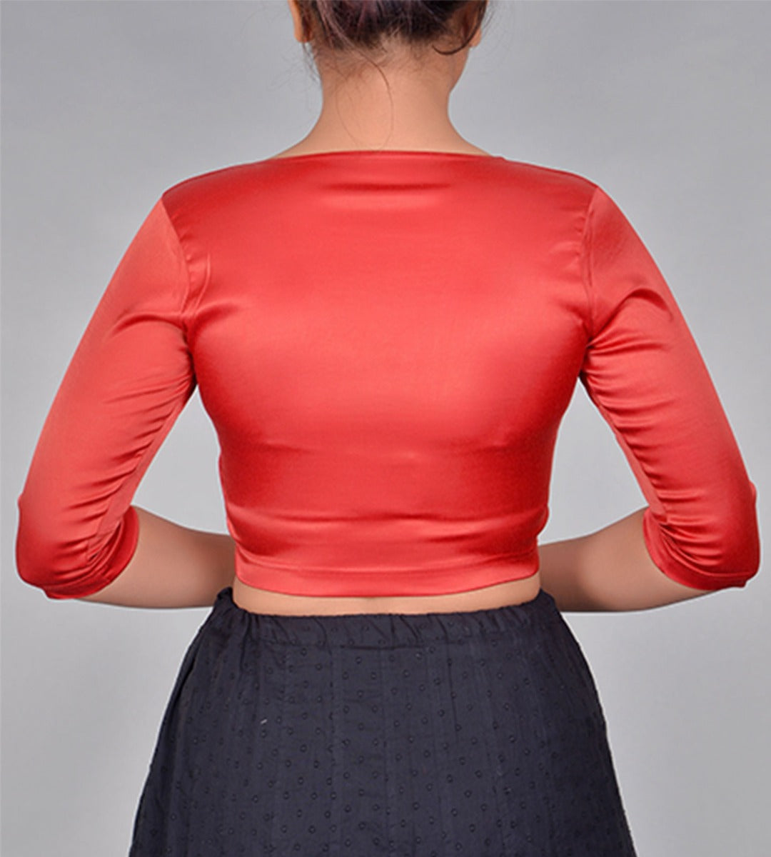 Satin Lycra Elbow Sleeve Choli