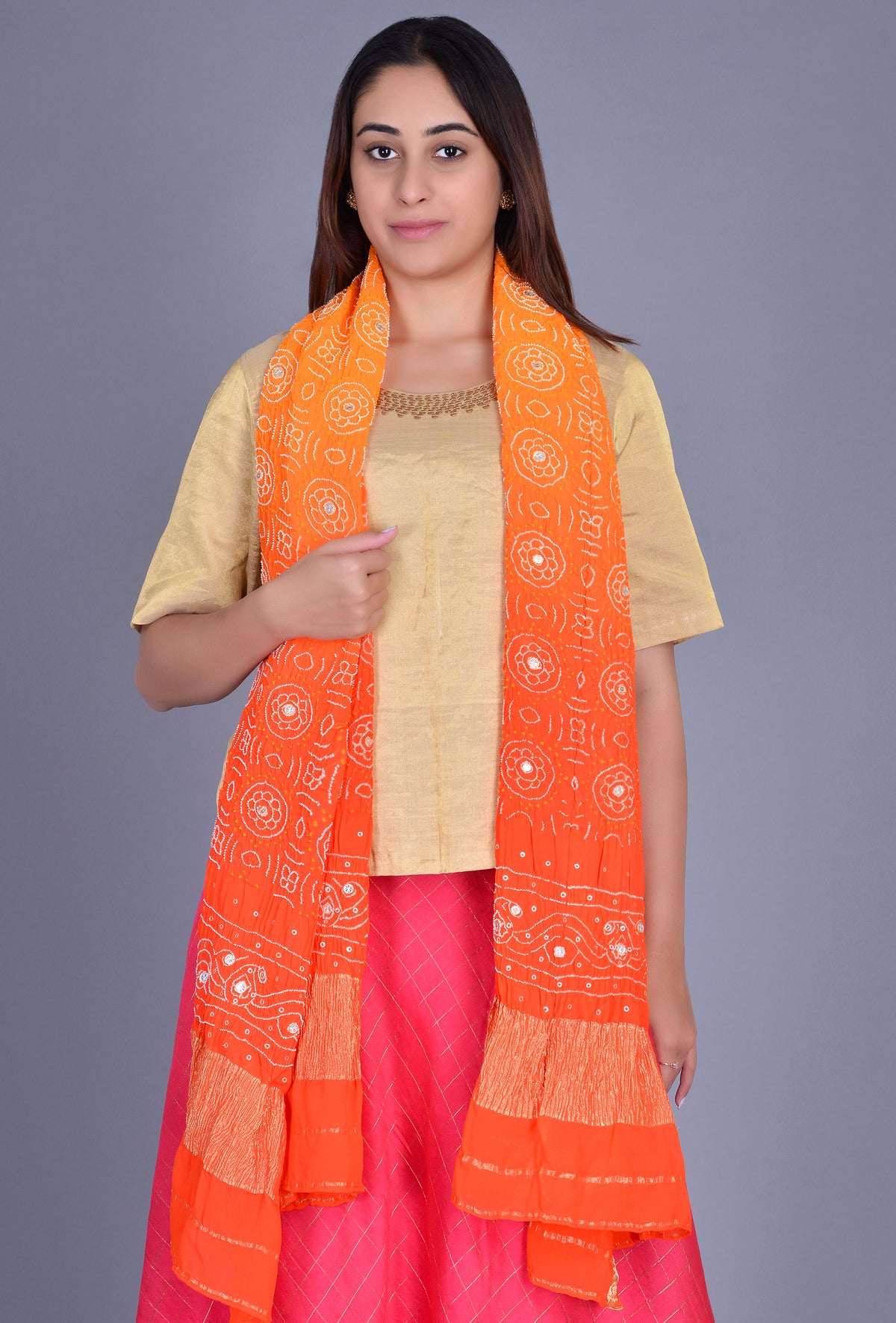 Yellow Orange Georgette Bandhani Dupatta